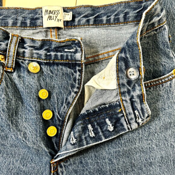 Princess Polly Blue Denim Button Fly Straight Leg Jeans Size 0 (26x28) - Picture 4 of 15